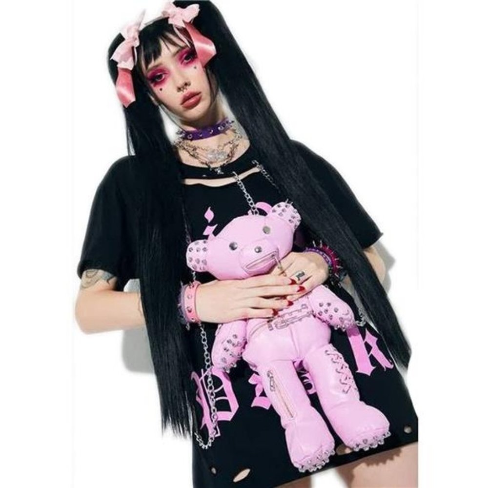 💋RESERVED: CURRENT MOOD PINK LEATHER PUNK TEDDY BACKPACK